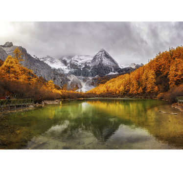 Fototapete Berg  grüner See - TenStickers