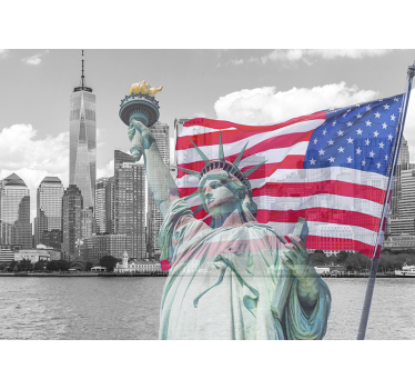 New York mit Flagge Fototapete Städte - TenStickers