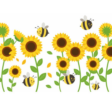 Fototapete blumen fröhliche sonnenblumen und summende bienen - TenStickers
