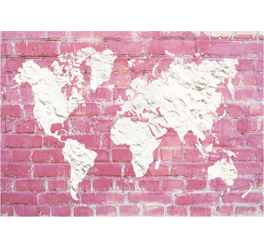 Weltkarte rosa Ziegelwand Tapete Wohnzimmer - TenStickers
