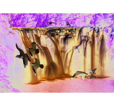 Wasserfall Fototapete mit Möven - TenStickers