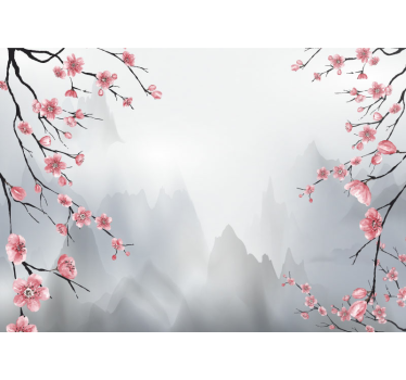 Kirschblüten im Nebel Tapete Wohnzimmer - TenStickers