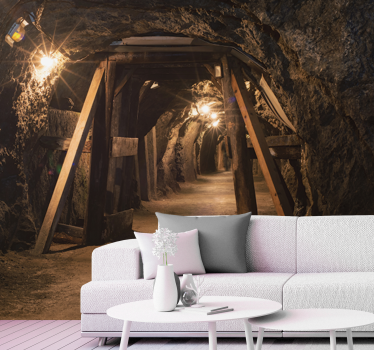 3D Tapete Wohnzimmer hölzernes Goldminenbild - TenStickers
