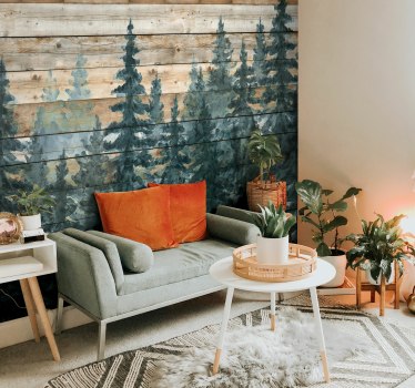 Fototapete Wohnzimmer wasserfarben Bäume - TenStickers