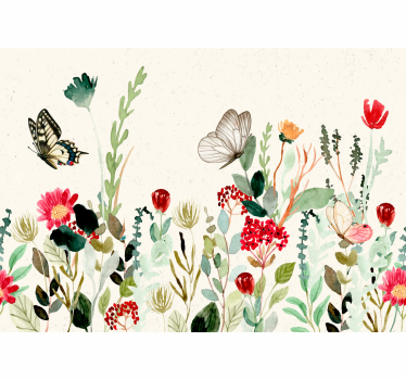 Fototapete blumen floraler garten mit schmetterlingen - TenStickers