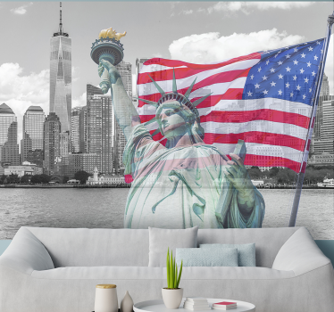 New York mit Flagge Fototapete Städte - TenStickers