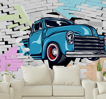 Auto Fototapete Schickes oldtimer durch bunte ziegel - TenStickers