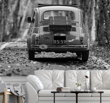 Tapete Wohnzimmer Auto schwarz-weiß-Oldtimer-Wandbild - TenStickers