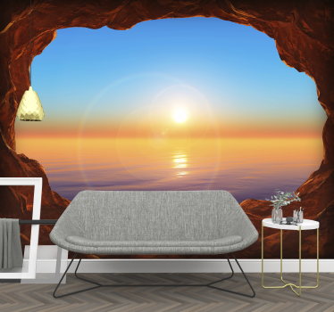 Tapete Wohnzimmer 3D Meerblick durch Höhle - TenStickers