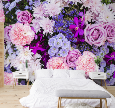 Tapete Wohnzimmer Blumen und Schlafbereich - TenStickers