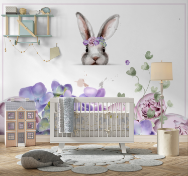 Fototapete Kinderzimmer Hase mit Blumen - TenStickers