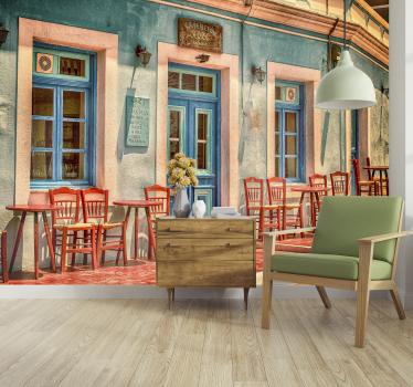 Vintage Café Außenbereich Tapete Wohnzimmer - TenStickers