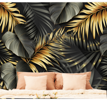 Gold-schwarze Palmenblätter Fototapete Schlafzimmer - TenStickers