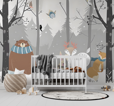 Fototapete Babyzimmer Waldtiere Zeichnung - TenStickers