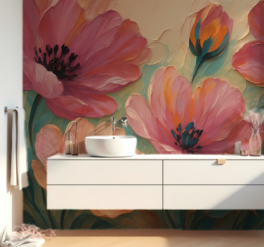Fototapete Badezimmer gemalte blumenkunst - TenStickers