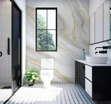 Fototapete Badezimmer weiß goldener Marmor - TenStickers