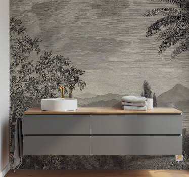 Fototapete Badezimmer natur landschaft grau - TenStickers