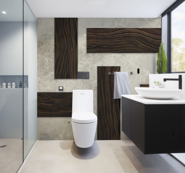 Fototapete Badezimmer Holz auf Beton - TenStickers