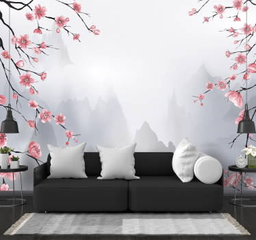 Kirschblüten im Nebel Tapete Wohnzimmer - TenStickers
