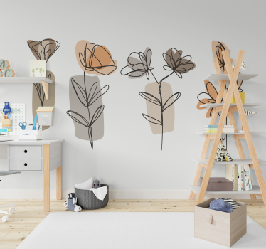 Fototapete mit minimalistisch gezeichneten Blumen - TenStickers