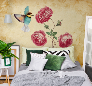 Fototapete blumen kolibri und rosen - TenStickers