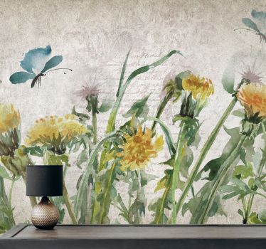 Fototapete blumen löwenzahn mit schmetterlingen - TenStickers