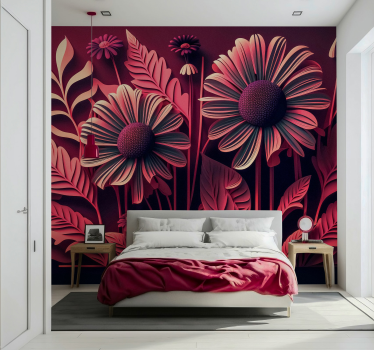 Tapete 3D große Blumen Magenta - TenStickers