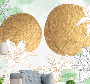 Fototapete blumen mit goldenen floralen akzenten - TenStickers
