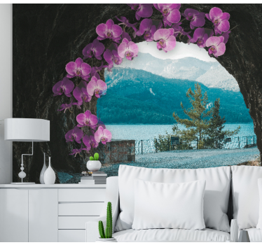 Fototapete Blumen orchideen rahmen die landschaft ein - TenStickers