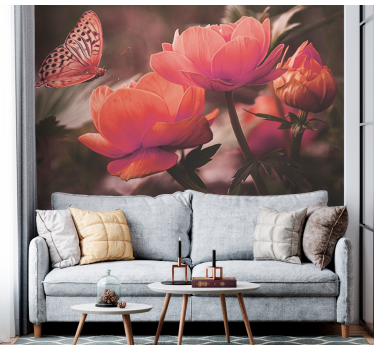 Fototapete blumen schmetterling über blüten - TenStickers