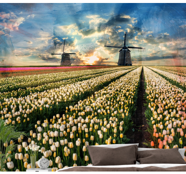 Fototapete Blumen sonnenaufgang im tulpenfeld - TenStickers