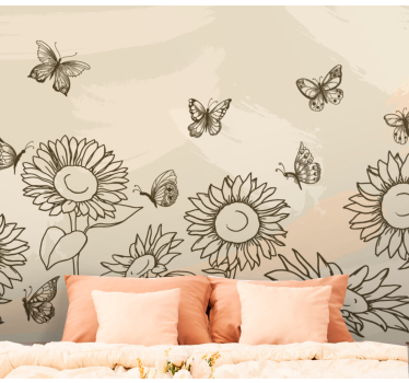 Fototapete Blumen sonnenblume schmetterling skizze - TenStickers