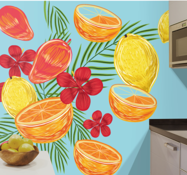 Fototapete blumen tropische früchte anordnung - TenStickers