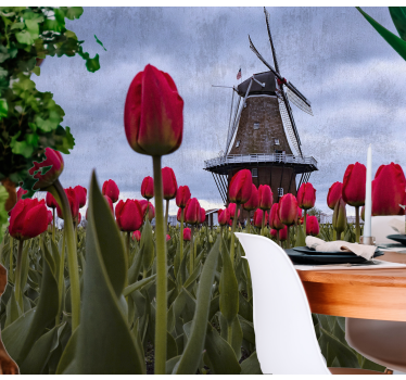 Fototapete blumen tulpenwiese mit windmühle - TenStickers
