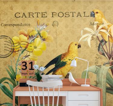 Fototapete blumen vintage papageien und flora - TenStickers