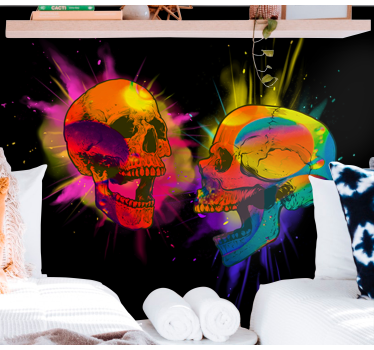Fototapete Esszimmer Fototapete punk lieben zwei bunte schädel - TenStickers