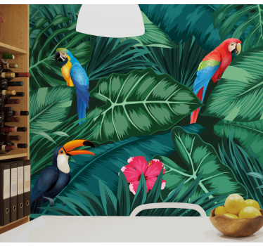 Fototapete esszimmer tropische vögel und blumen - TenStickers