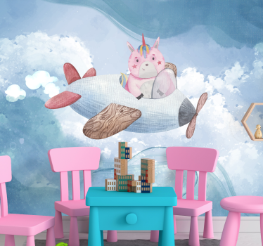 Fototapete Fantasie fliegendes einhornflugzeug - TenStickers