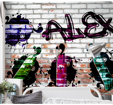 Fototapete mit Namen Jugendzimmer farbige Skateboards - TenStickers