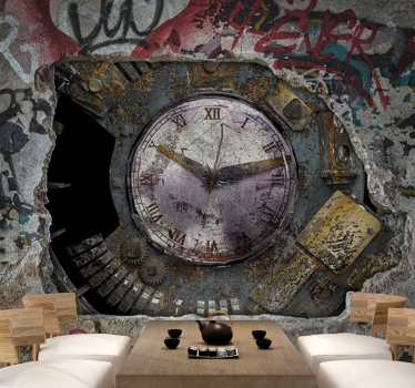 Fototapete graffiti design mit rostiger uhr - TenStickers