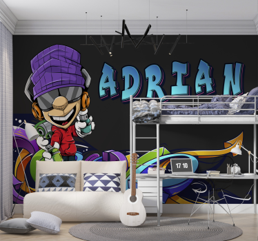 Fototapete graffiti mit coolem cartoon-charakter - TenStickers