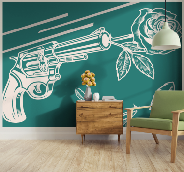 Fototapete graffiti pistole und rose - TenStickers
