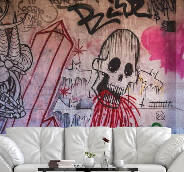 Fototapete graffiti totenkopf und fledermäuse - TenStickers