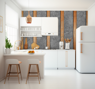Fototapete Küche Holzbohlen auf Beton - TenStickers