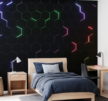 Fototapete Jugendzimmer neon 3d sechsecke - TenStickers