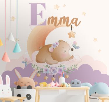 Fototapete Kinderzimmer schlafender Bär mit Namen - TenStickers