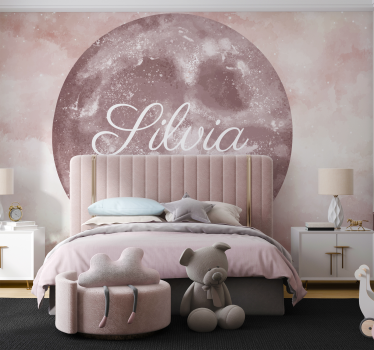 Fototapete Kinderzimmer rosa Mond mit Namen - TenStickers