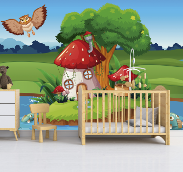 Fototapete Kinderzimmer verzaubertes pilzhaus - TenStickers