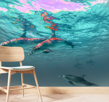 Tapete Wohnzimmer Delfine im Meer - TenStickers