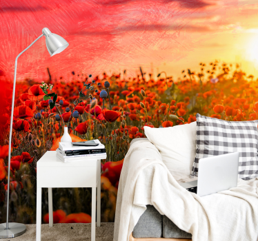 Fototapete Mohnblumen mohnfeld sonnenuntergang - TenStickers
